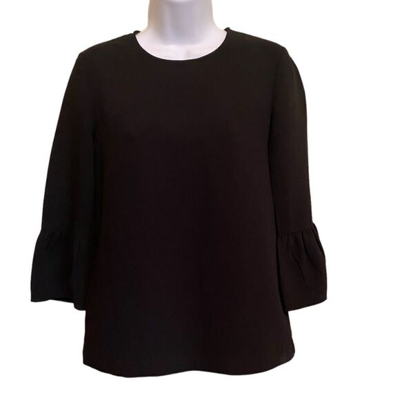 Madewell Black Bell Sleeve Crepe Top with Keyhole Back Sleek and Swingy Top XXS - Picture 5 of 12